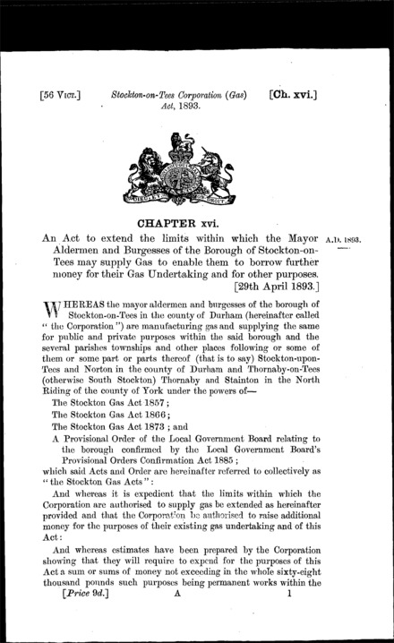 Stockton-on-Tees Corporation (Gas) Act 1893