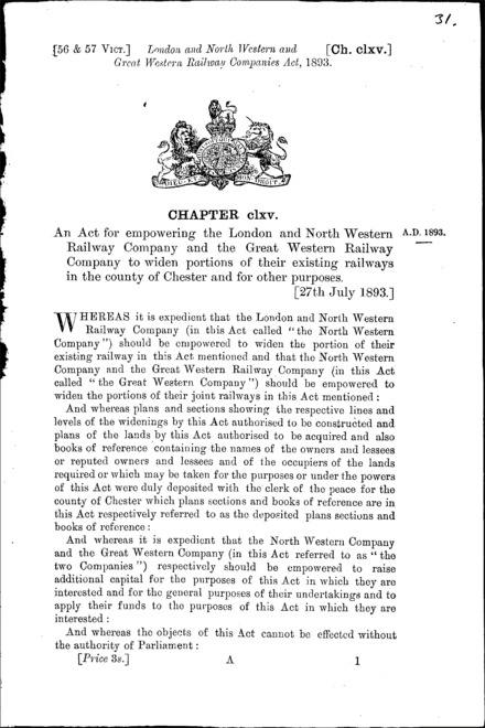 London and North Western and Great Western Railway Companies Act 1893