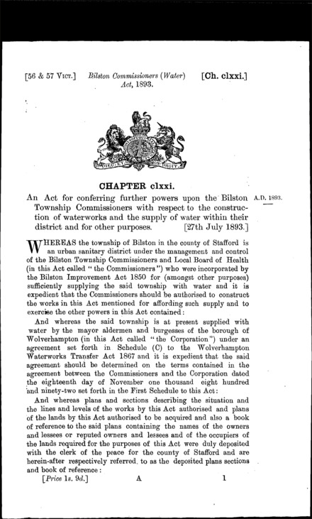 Bilston Commissioners (Water) Act 1893