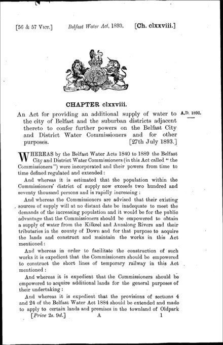 Belfast Water Act 1893