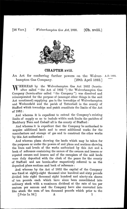 Wolverhampton Gas Act 1893