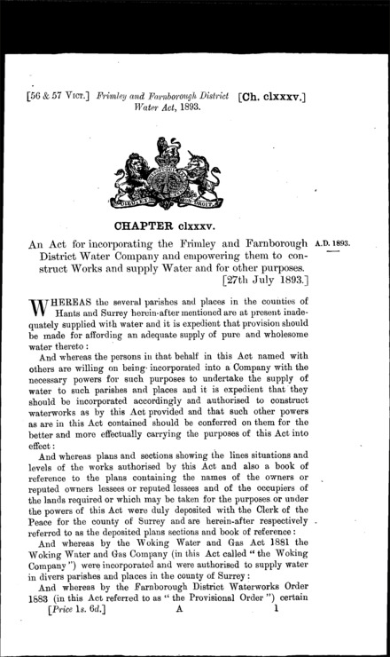 Frimley and Farnborough District Water Act 1893