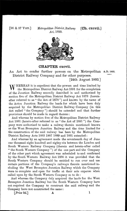Metropolitan District Railway Act 1893