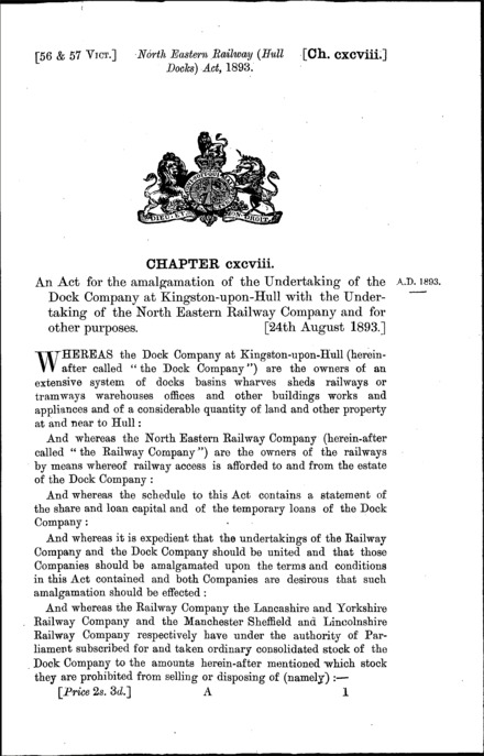North Eastern Railway (Hull Docks) Act 1893