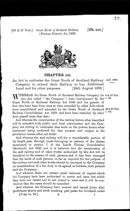 Great North of Scotland Railway (Various Powers) Act 1893