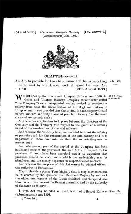 Garve and Ullapool Railway (Abandonment) Act 1893