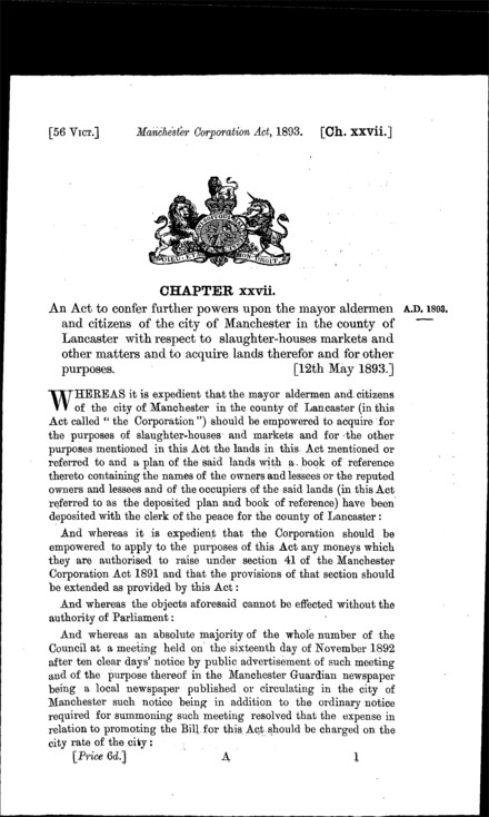Manchester Corporation Act 1893