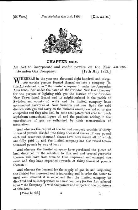 New Swindon Gas Act 1893