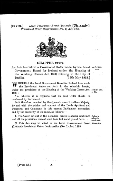 Local Government Board (Ireland) Provisional Order Confirmation (No. 1) Act 1893