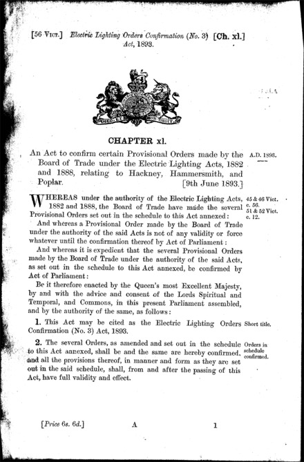 Electric Lighting Orders Confirmation (No. 3) Act 1893