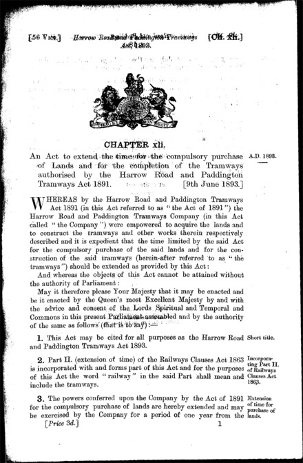 Harrow Road and Paddington Tramways Act 1893