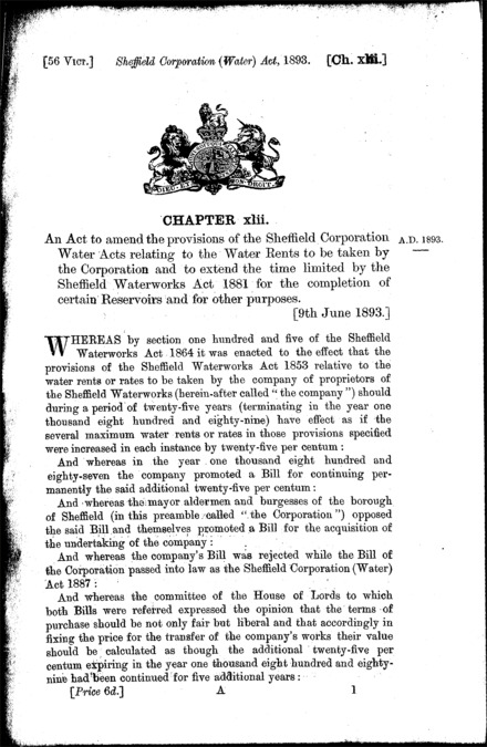 Sheffield Corporation (Water) Act 1893