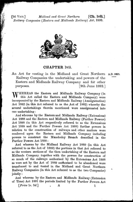 Midland and Great Northern Railway Companies (Eastern and Midlands Railway) Act 1893