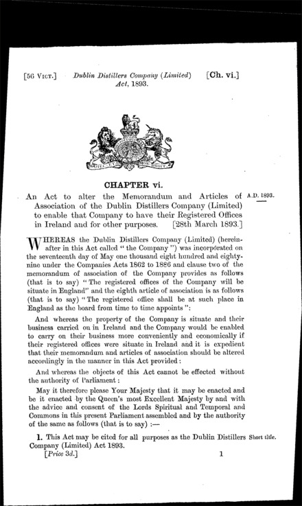Dublin Distillers' Company Act 1893