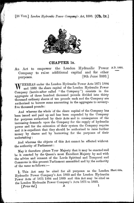 London Hydraulic Power Company's Act 1893