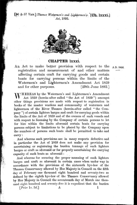Thames Watermen's and Lightermen's Act 1893