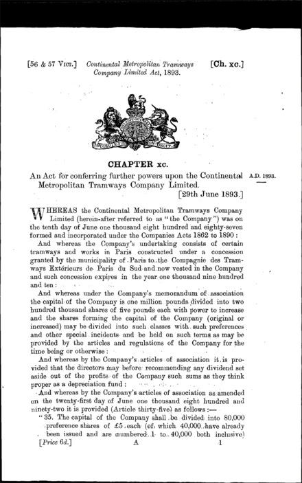Continental Metropolitan Tramways Company Act 1893