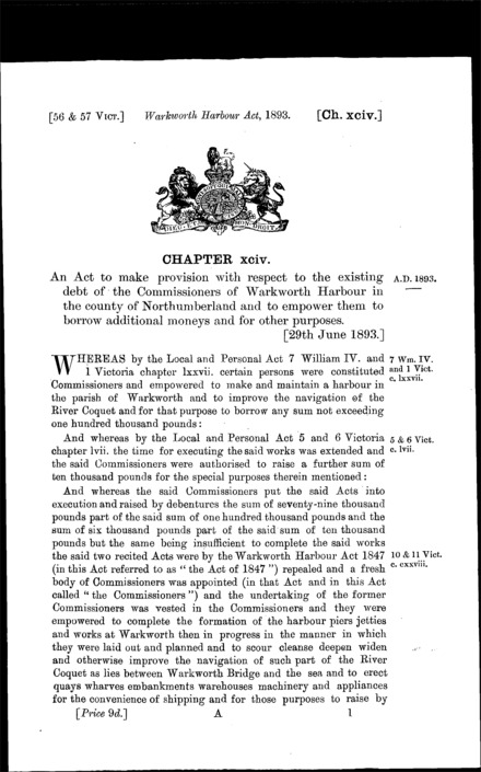 Warkworth Harbour Act 1893