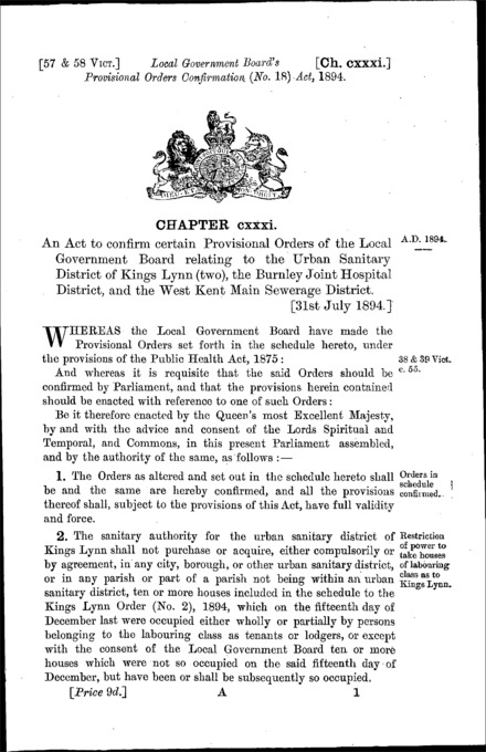 Local Government Board's Provisional Orders Confirmation (No. 18) Act 1894