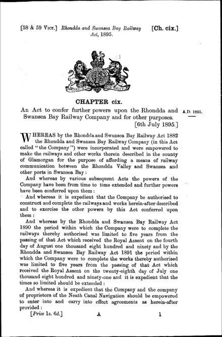 Rhondda and Swansea Bay Railway Act 1895