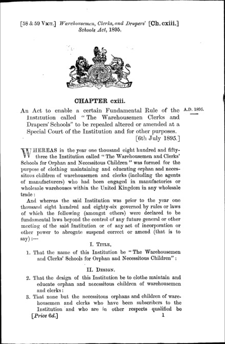 Warehousemen, Clerks and Drapers' Schools Act 1895