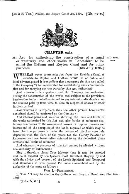 Oldham and Royton Canal Act 1895