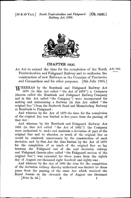 North Pembrokeshire and Fishguard Railway Act 1895