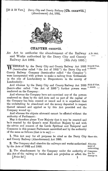 Derry City and County Railway (Abandonment) Act 1895