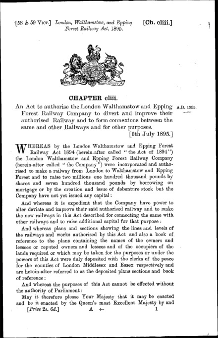 London, Walthamstow and Epping Forest Railway Act 1895