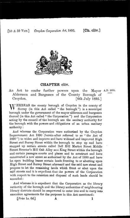 Croydon Corporation Act 1895
