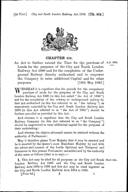 City and South London Railway Act 1895