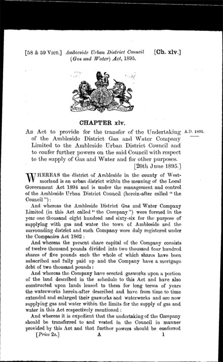 Ambleside Urban District Council (Gas and Water) Act 1895