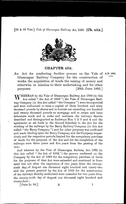 Vale of Glamorgan Railway Act 1895