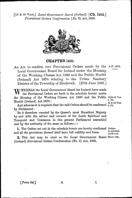 Local Government Board (Ireland) Provisional Orders Confirmation (No. 3) Act 1895