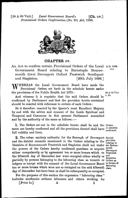 Local Government Board's Provisional Orders Confirmation (No. 10) Act 1896