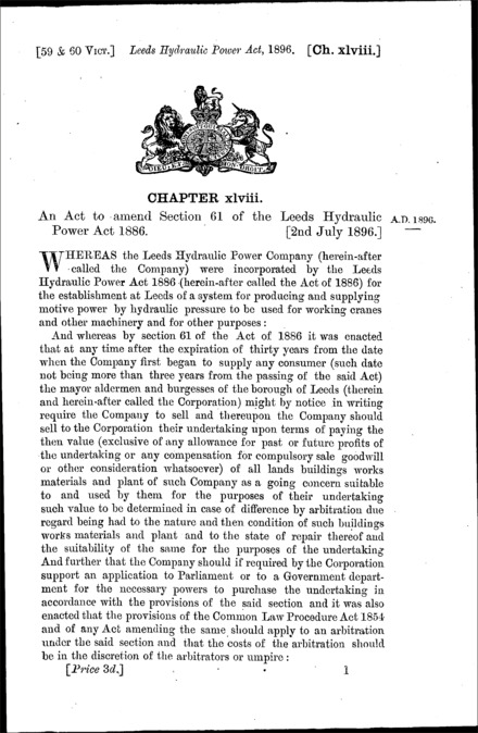 Leeds Hydraulic Power Act 1896