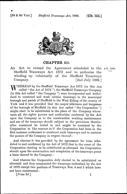 Sheffield Tramways Act 1896