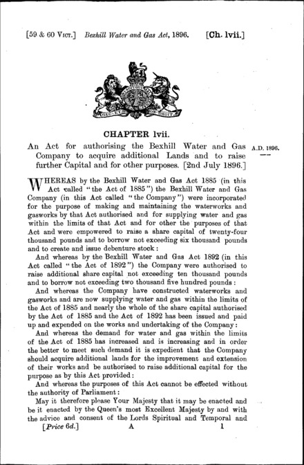 Bexhill Water and Gas Act 1896