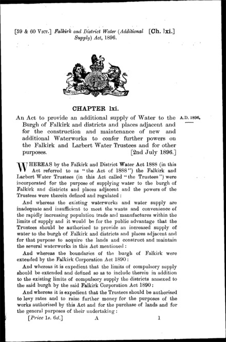 Falkirk and District Water (Additional Supply) Act 1896