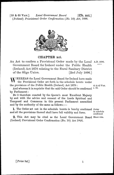 Local Government Board (Ireland) Provisional Order Confirmation (No. 10) Act 1896
