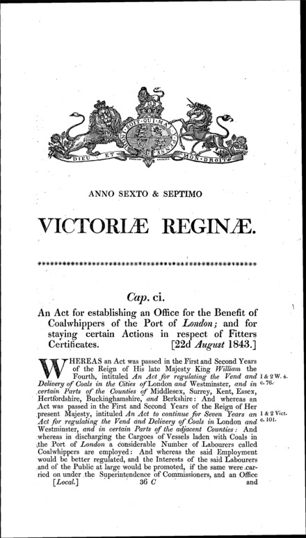 Port of London Coalwhippers Act 1843