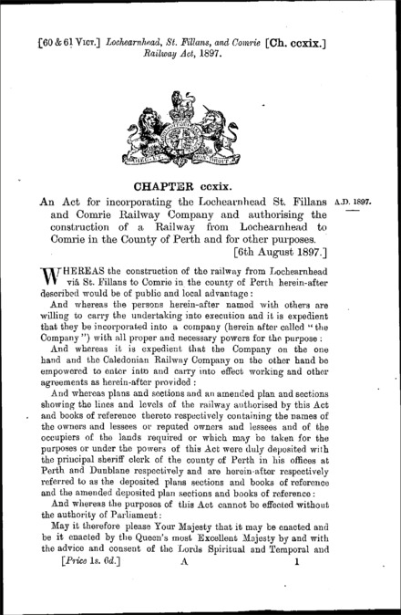 Lochearnhead, St. Fillans and Comrie Railway Act 1897