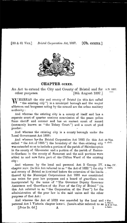 Bristol Corporation Act 1897
