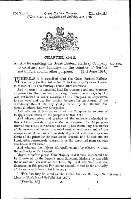 Great Eastern Railway (New Lines in Norfolk and Suffolk) Act 1897