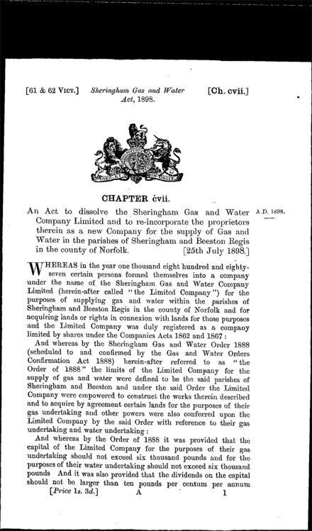 Sheringham Gas and Water Act 1898