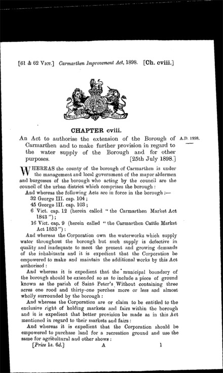 Carmarthen Improvement Act 1898