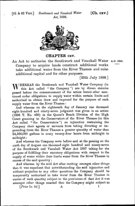 Southwark and Vauxhall Water Act 1898