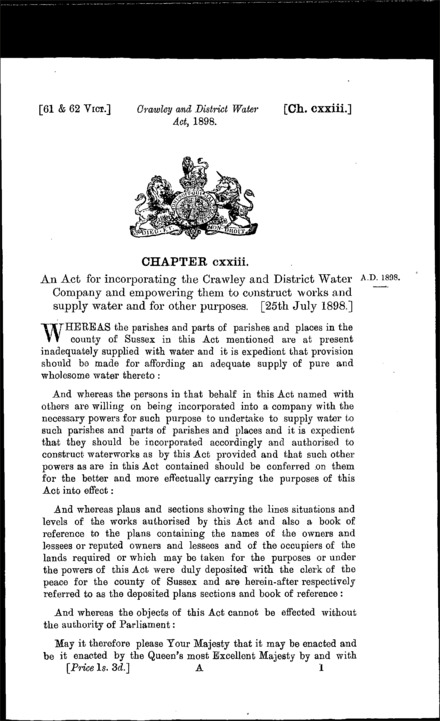 Crawley and District Water Act 1898