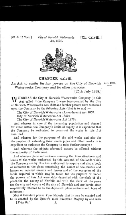 City of Norwich Waterworks Act 1898