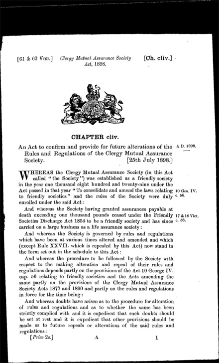 Clergy Mutual Assurance Society Act 1898